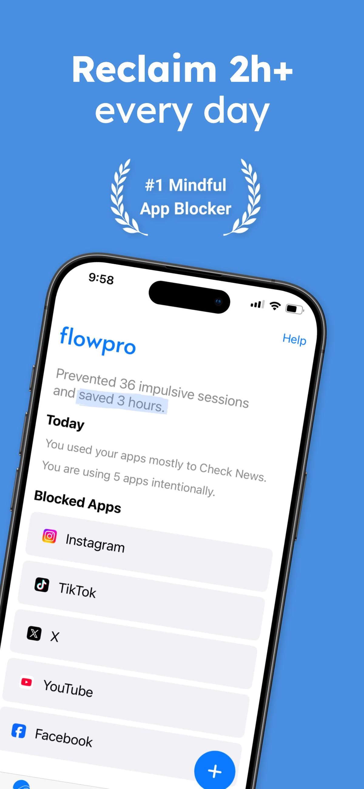 Flow app screen showing blocked apps