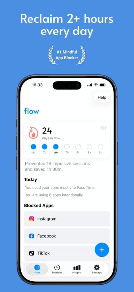 Flow app screen showing blocked apps